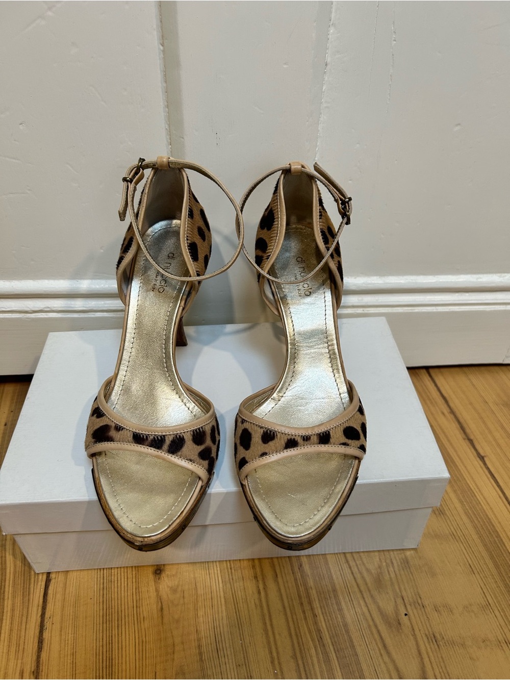Di Nuccio Leopard Print Ankle-Strap Heels in Tan - Women